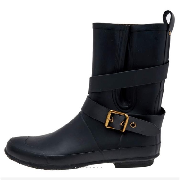 Burberry Rain Boots in Black and Signature Burberry Plaid, Size 6 - Picture 1 of 3